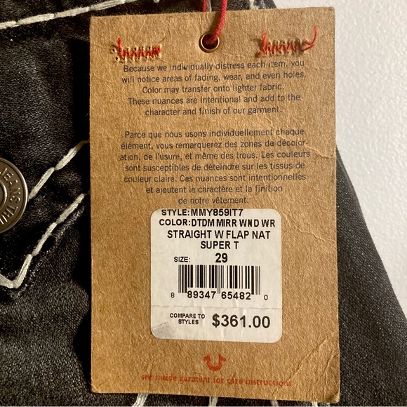 SOLD! NWT! True Religion Straight Super T in “DTDM MIRR WND WR” wash Size 29x34 - Picture 3 of 11